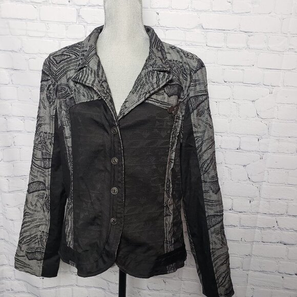 Vassalli Made in Italy designer Jacket Blazer size 14 Black Gray Herringbone - Picture 1 of 11